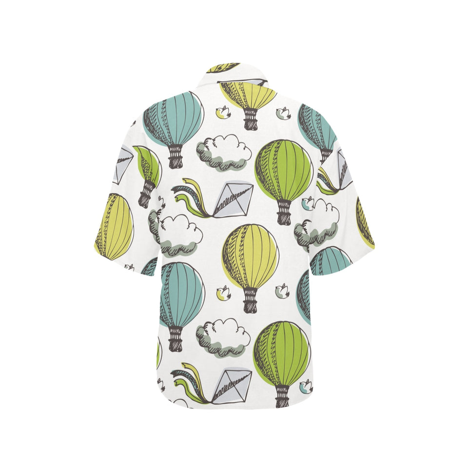 Hot Air Balloon Bird Cloud Pattern Women's All Over Print Hawaiian Shirt