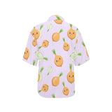 cute onions smiling faces purple background Women's All Over Print Hawaiian Shirt