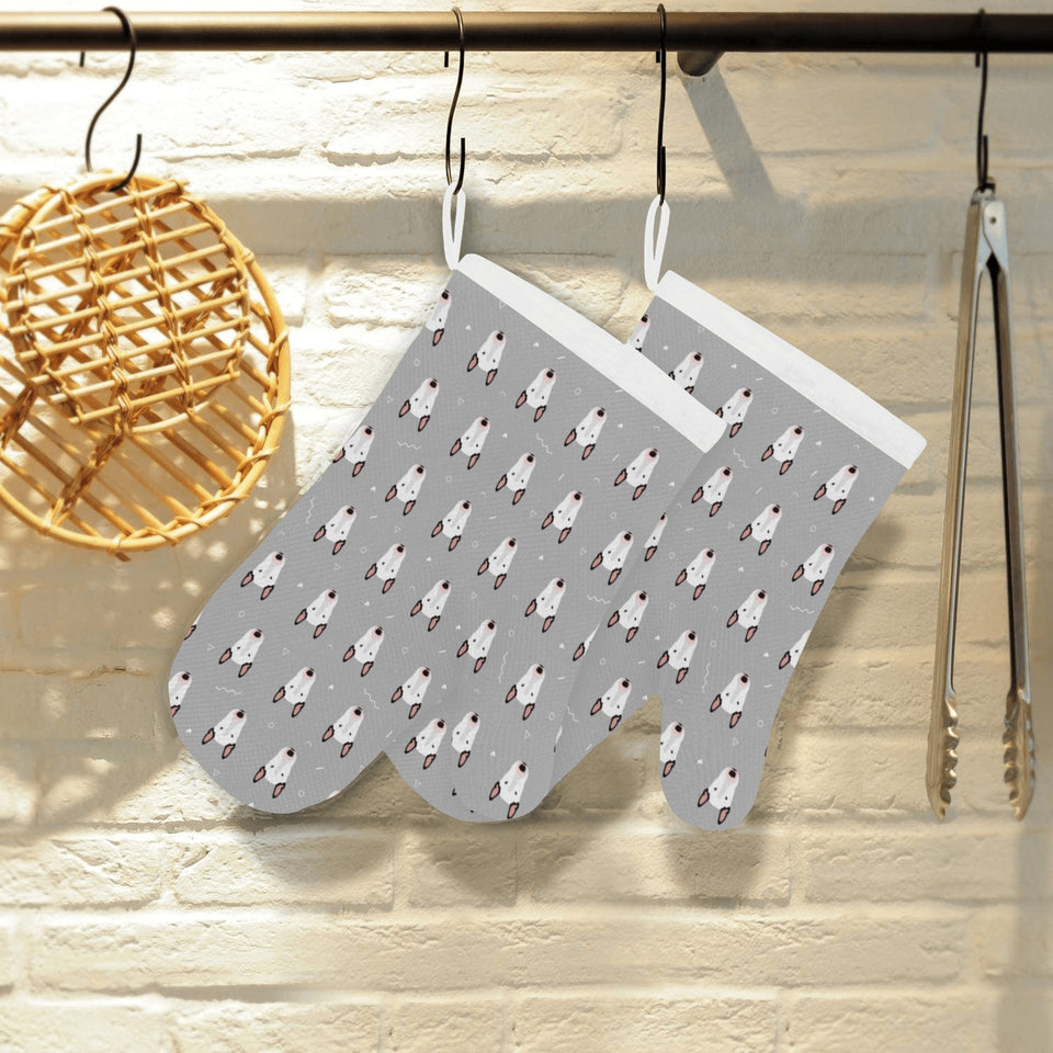 Bull Terrier Pattern Print Design 05 Heat Resistant Oven Mitts