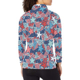 Hand drawn colorful starfish Women's Long Sleeve Polo Shirt