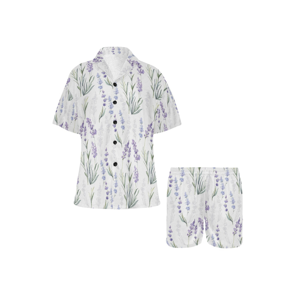 Hand painting Watercolor Lavender Women's V-Neck Short Pajama Set