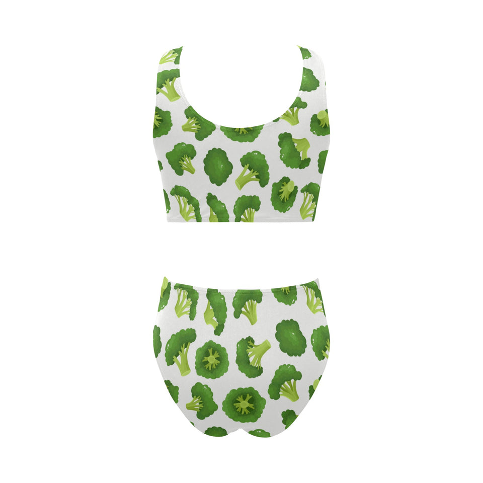 Cute broccoli pattern Chest Bowknot High Waisted Bikini Swimsuit