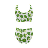 Cute broccoli pattern Chest Bowknot High Waisted Bikini Swimsuit