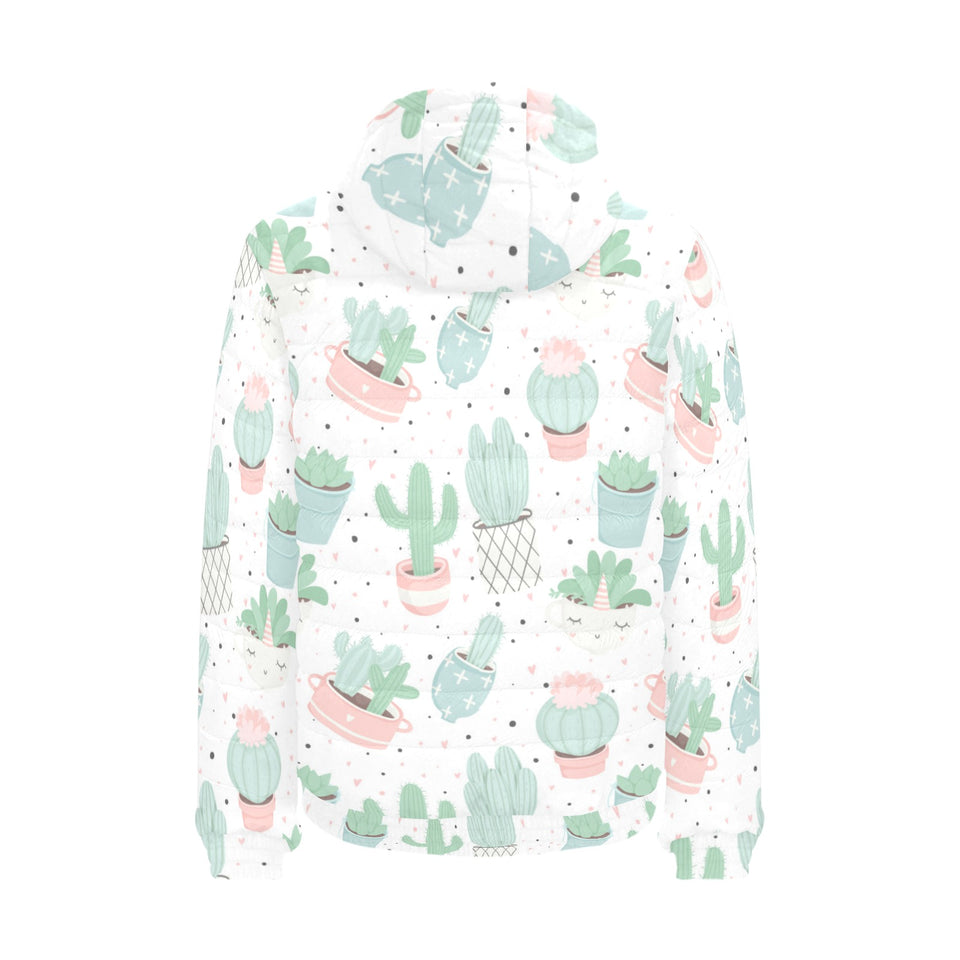 Pastel color cactus pattern Men's Padded Hooded Jacket