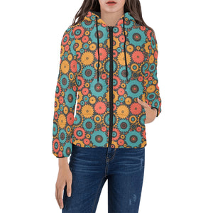 Gear Pattern Print Design 01 Women's Padded Hooded Jacket