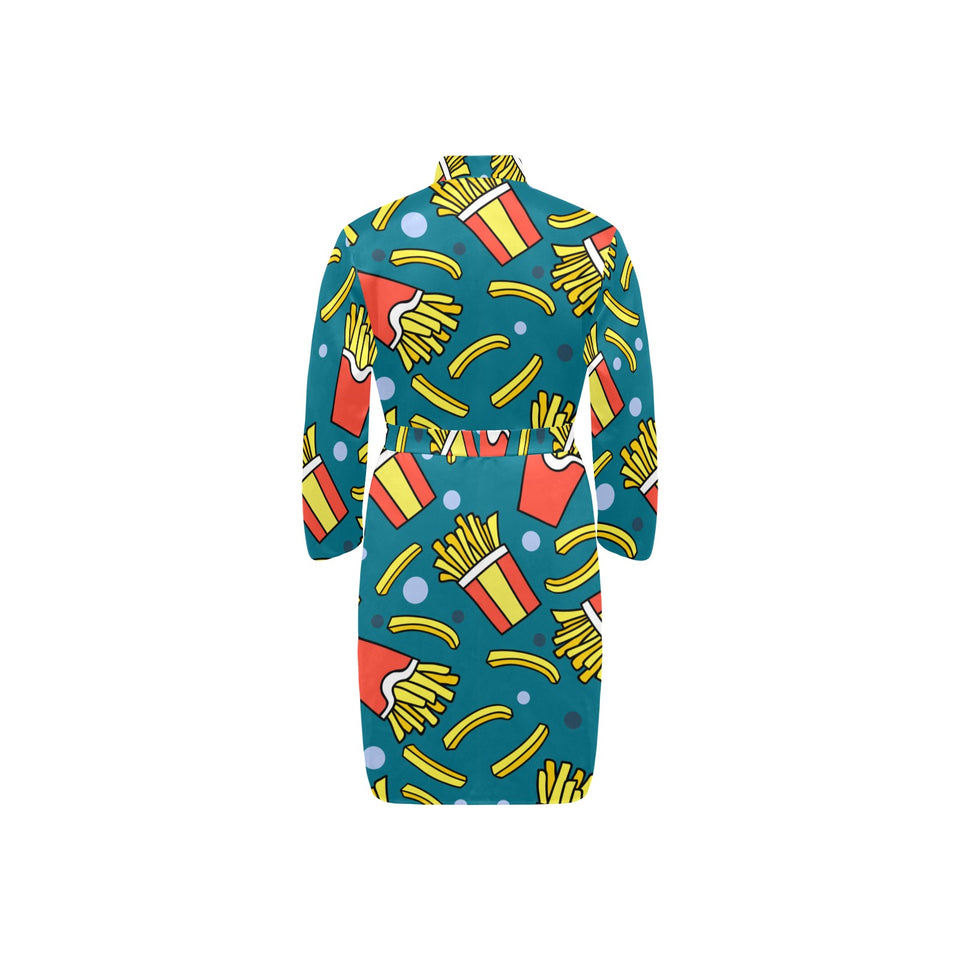 French fries red paper box pattern Men's Long Sleeve Belted Night Robe