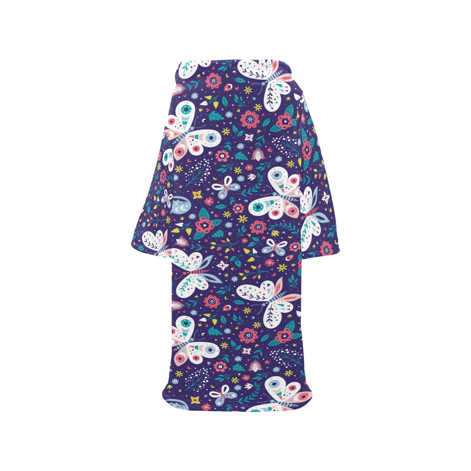 Colorful butterfly flower pattern.eps Blanket Robe with Sleeves