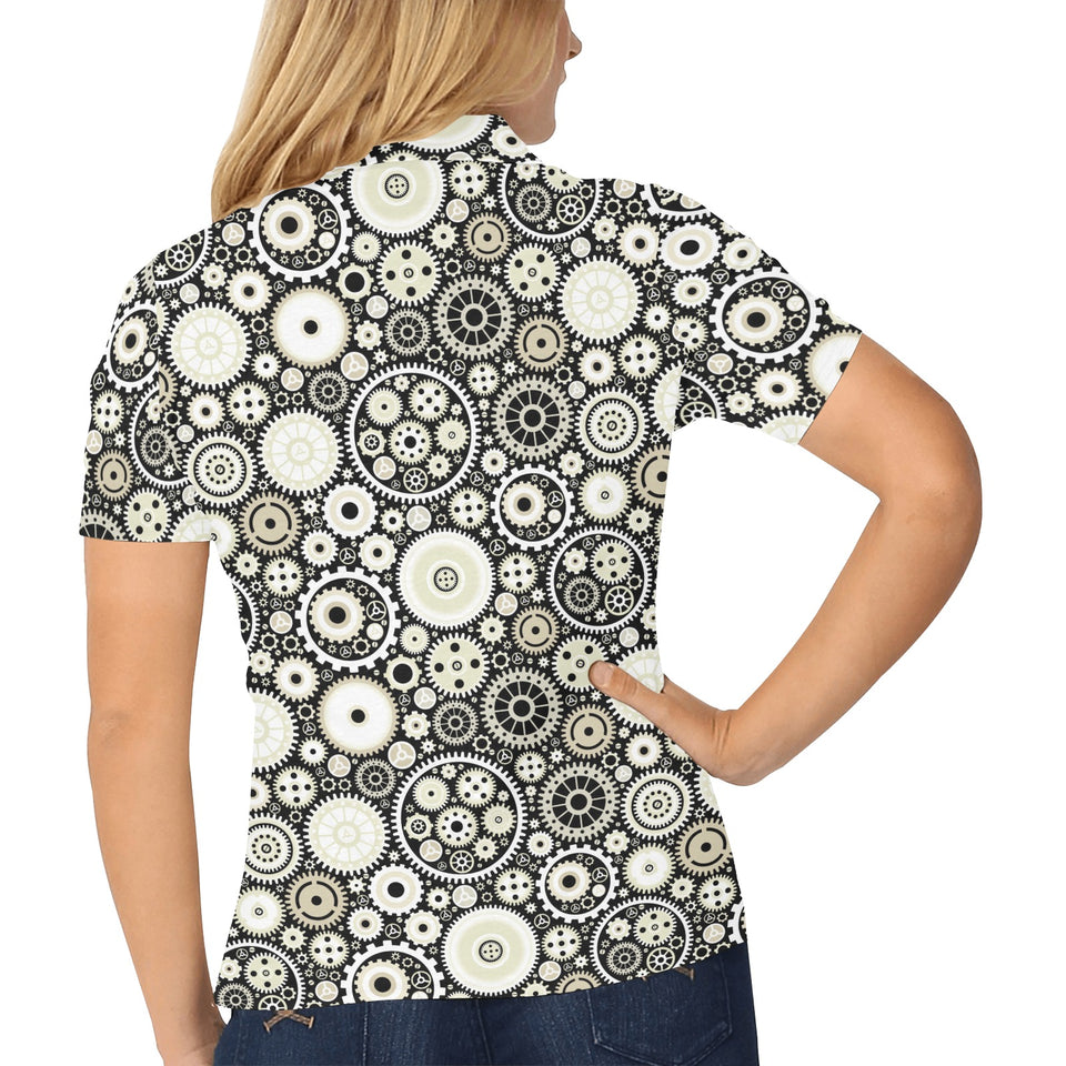Gear Pattern Print Design 02 Women's All Over Print Polo Shirt