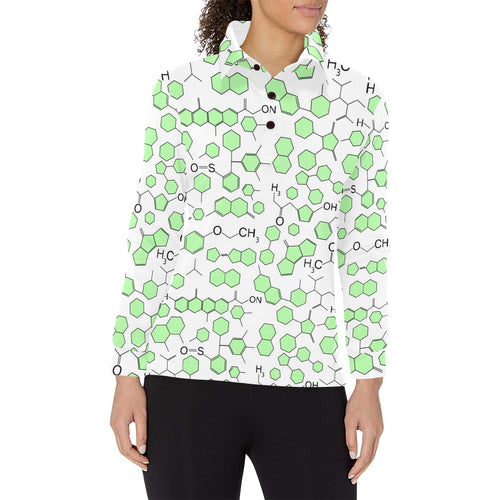 Chemistry Periodic Table Pattern Print Design 03 Women's Long Sleeve Polo Shirt