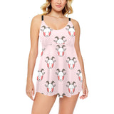 Cute goat pattern Chest Sexy Pleated Two Piece Swim Dress