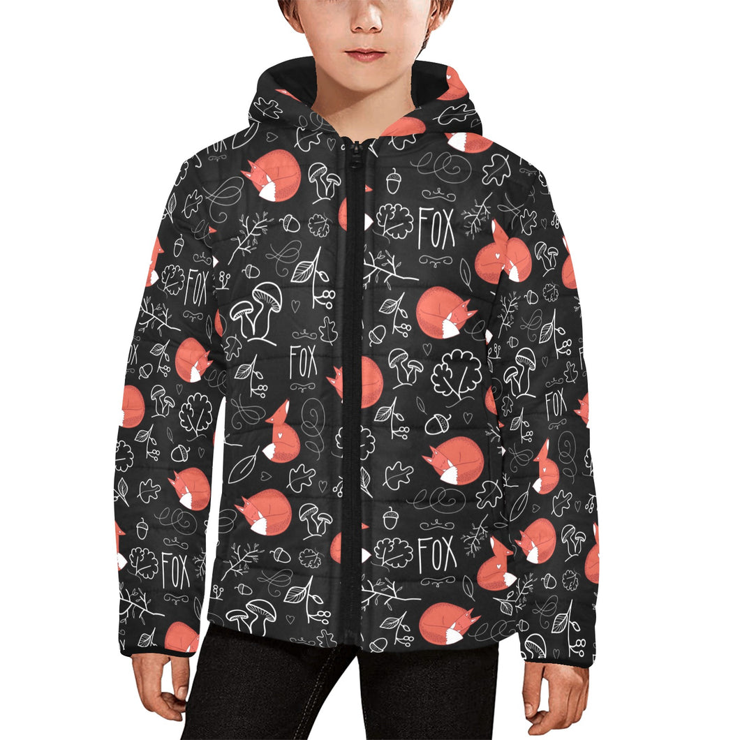 fox sleeping fox pattern Kids' Boys' Girls' Padded Hooded Jacket