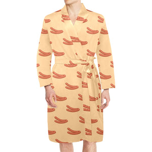Sausage Pattern Print Design 03 Men's Long Sleeve Belted Night Robe