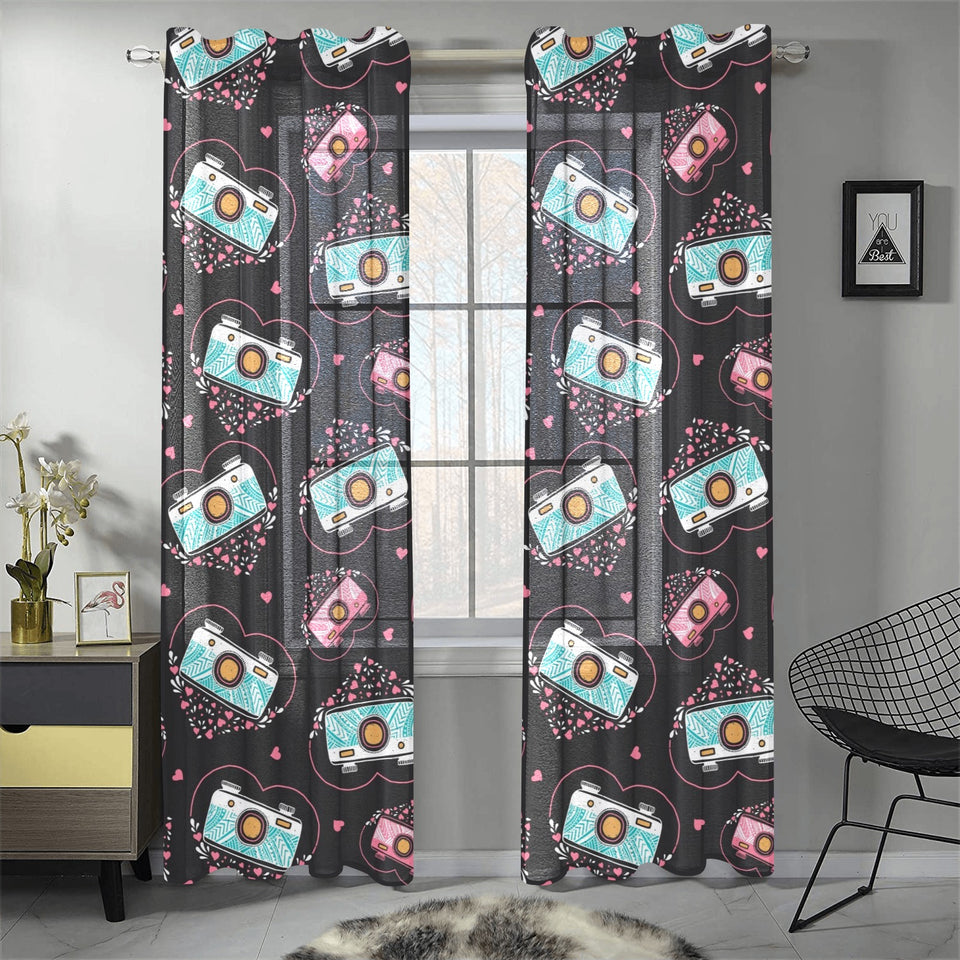 Camera Pattern Print Design 04 Gauze Curtain