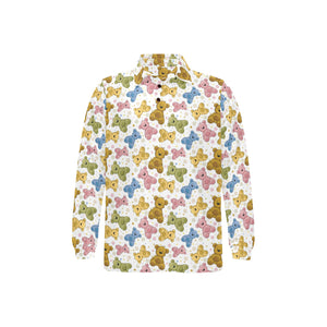 Teddy Bear Pattern Print Design 01 Men's Long Sleeve Polo Shirt