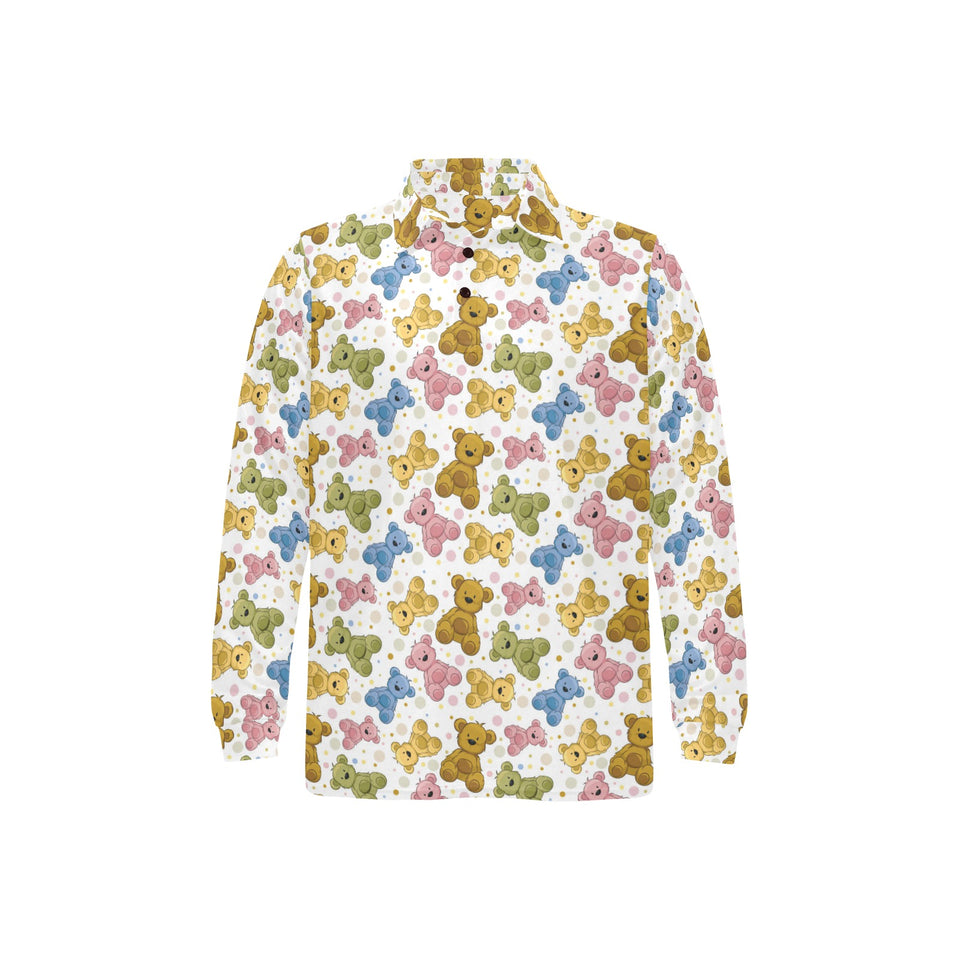Teddy Bear Pattern Print Design 01 Men's Long Sleeve Polo Shirt