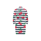 Hand drawn cherry pattern striped background Men's Long Sleeve Belted Night Robe