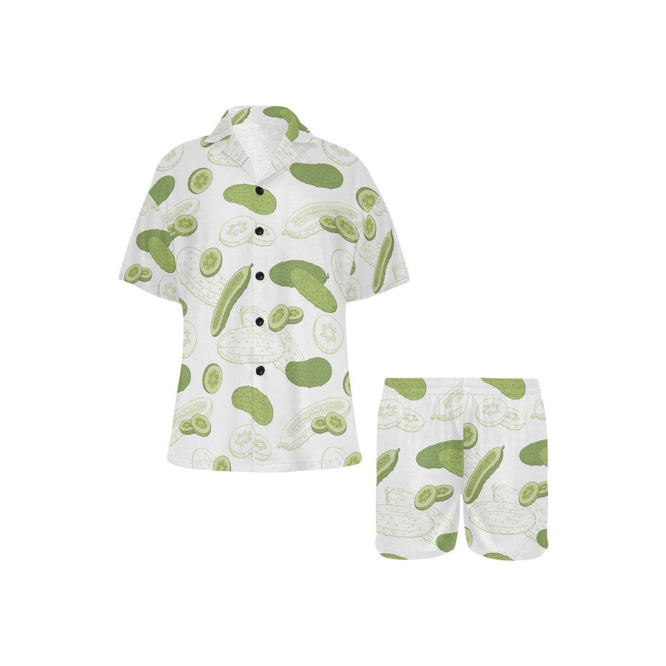 Cucumber sketch pattern Women's V-Neck Short Pajama Set