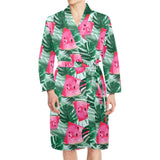 Watermelons tropical palm leaves pattern Men's Long Sleeve Belted Night Robe
