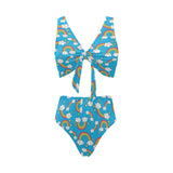 Rainbows Sky Clouds Pattern Chest Bowknot High Waisted Bikini Swimsuit
