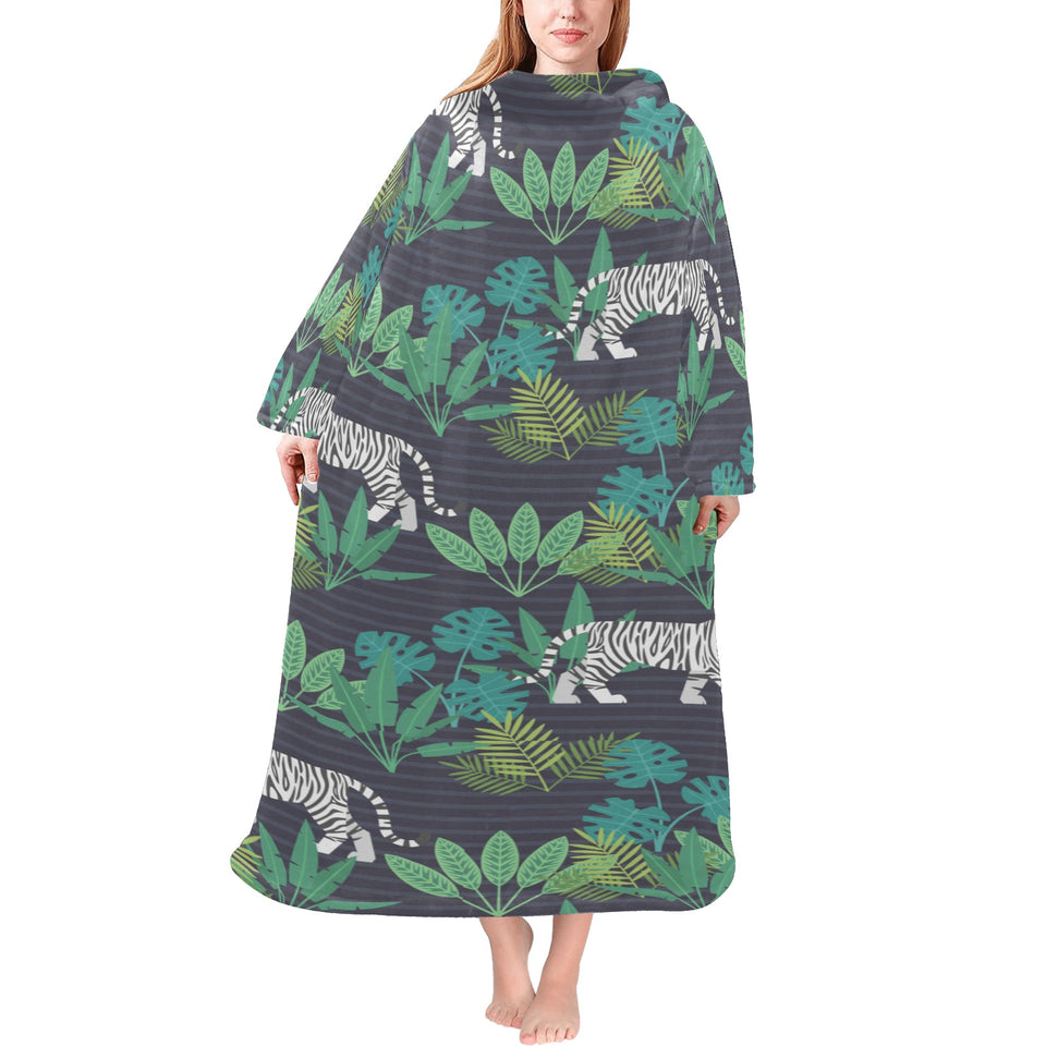 white bengal tigers tropical plant Blanket Robe with Sleeves