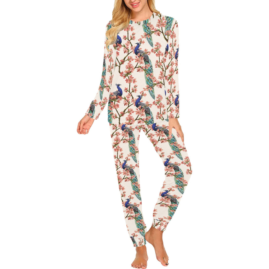 Peacock tropical flower pattern Women's All Over Print Pajama Set