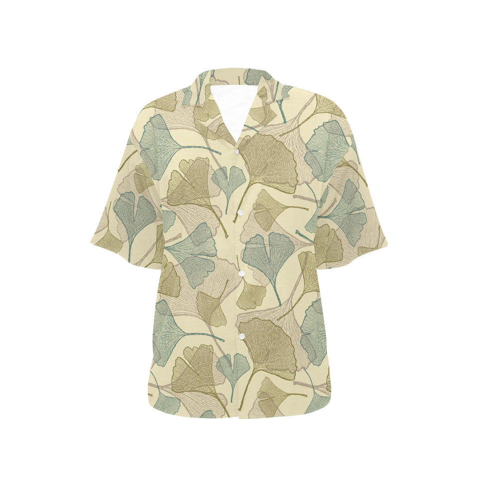 Ginkgo leaves design pattern Women's All Over Print Hawaiian Shirt
