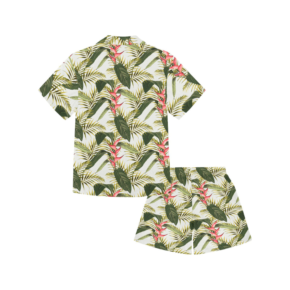 heliconia pattern Kids' Boys' Girls' V-Neck Short Pajama Set
