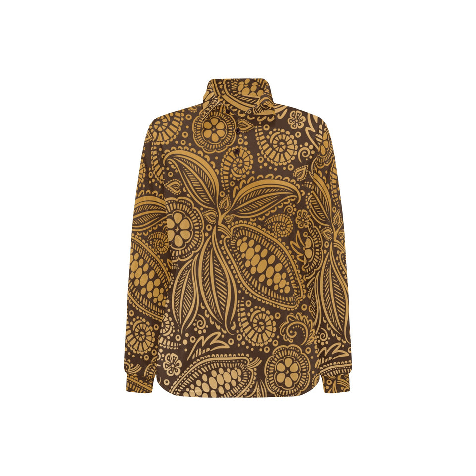cacao beans tribal polynesian pattern background Women's Long Sleeve Polo Shirt