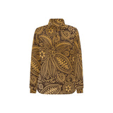 cacao beans tribal polynesian pattern background Women's Long Sleeve Polo Shirt