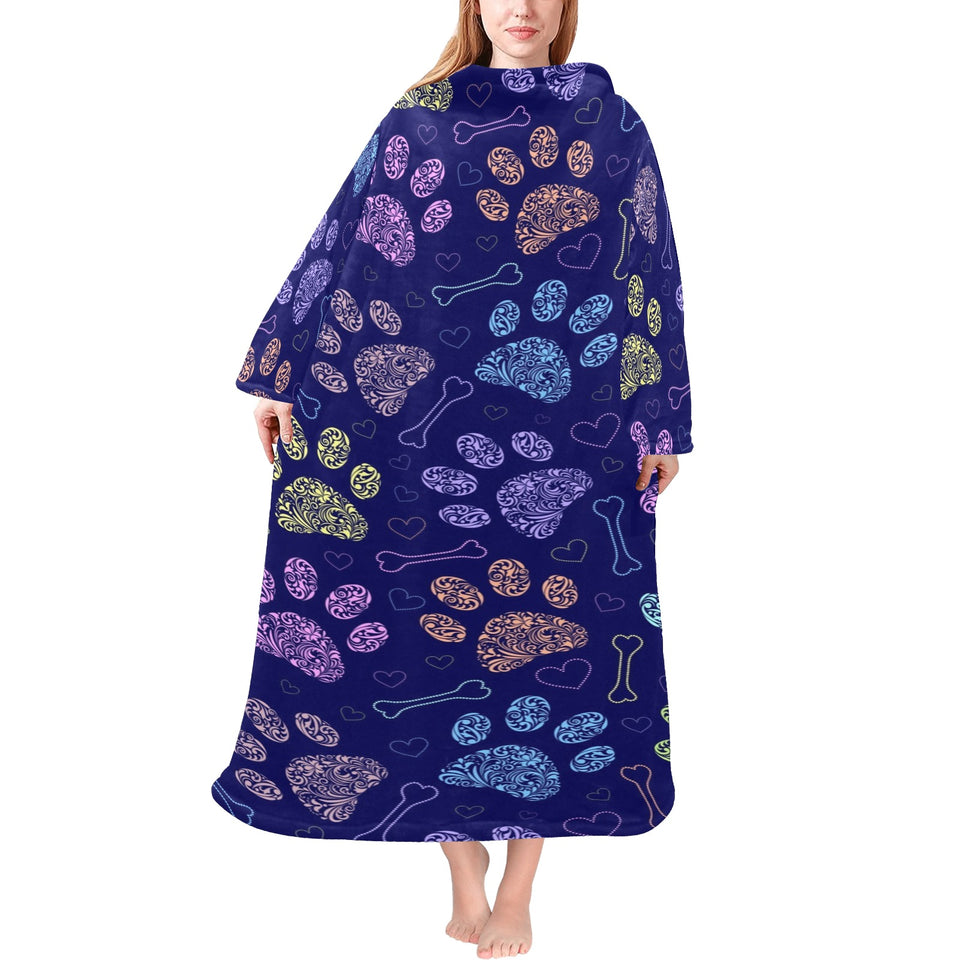 Dog Paws Pattern Print Design 02 Blanket Robe with Sleeves