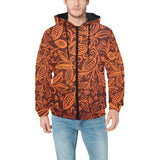 cacao beans tribal polynesian pattern Men's Padded Hooded Jacket