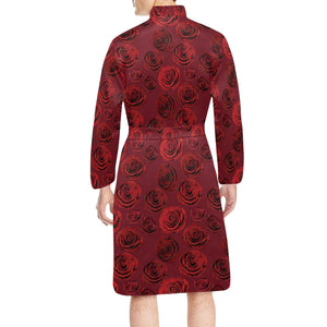 Rose Pattern Print Design 03 Men's Long Sleeve Belted Night Robe