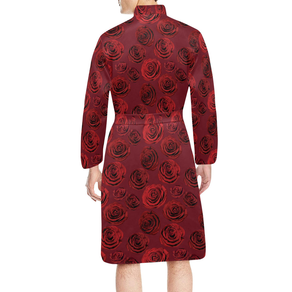 Rose Pattern Print Design 03 Men's Long Sleeve Belted Night Robe