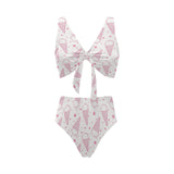 Hand drawn ice cream pattern Chest Bowknot High Waisted Bikini Swimsuit