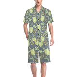 Cute owls leaves pattern Men's V-Neck Short Pajama Set