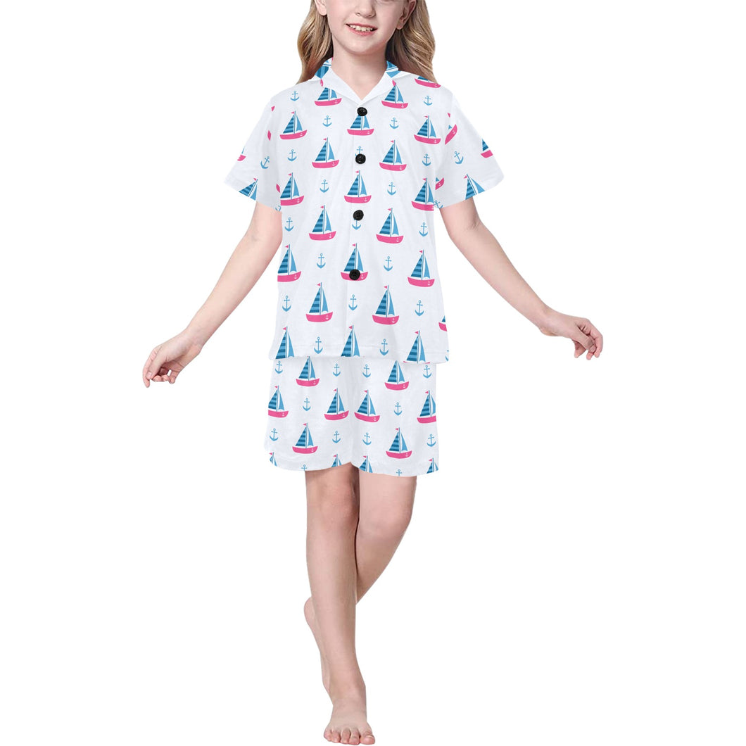 Sailboat anchor pattern Kids' Boys' Girls' V-Neck Short Pajama Set