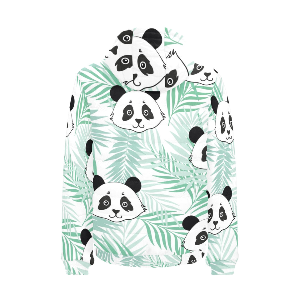 Panda pattern tropical leaves background Men's Padded Hooded Jacket