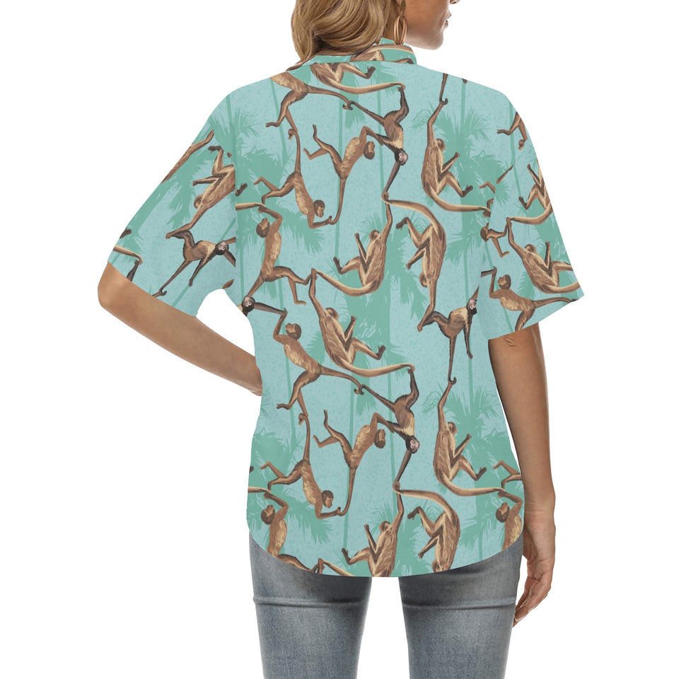Monkey Palm tree background Women's All Over Print Hawaiian Shirt