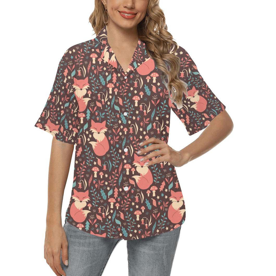 fox leaves mushroom pattern Women's All Over Print Hawaiian Shirt