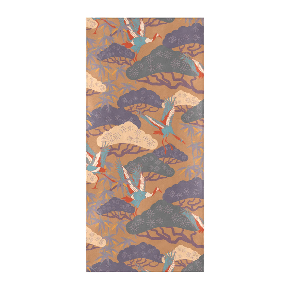 Bonsai bamboo stork japanese pattern brown theme Beach Towel