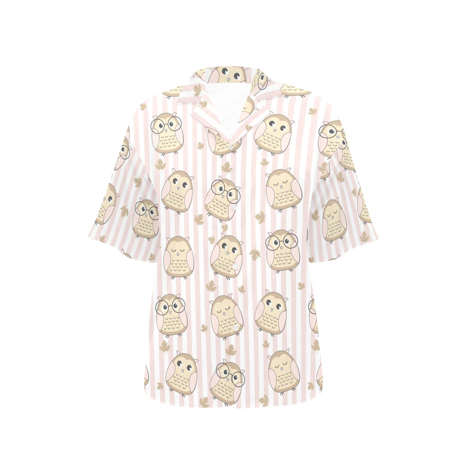 cute owl leaf Women's All Over Print Hawaiian Shirt