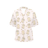 cute owl leaf Women's All Over Print Hawaiian Shirt
