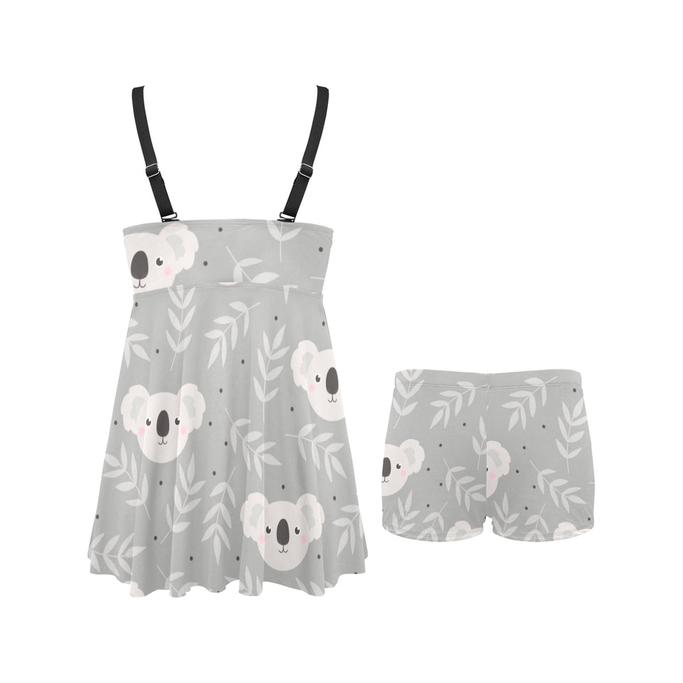Cute koala leaves pattern Chest Sexy Pleated Two Piece Swim Dress