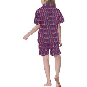 Eiffel Tower Pattern Print Design 05 Kids' Boys' Girls' V-Neck Short Pajama Set