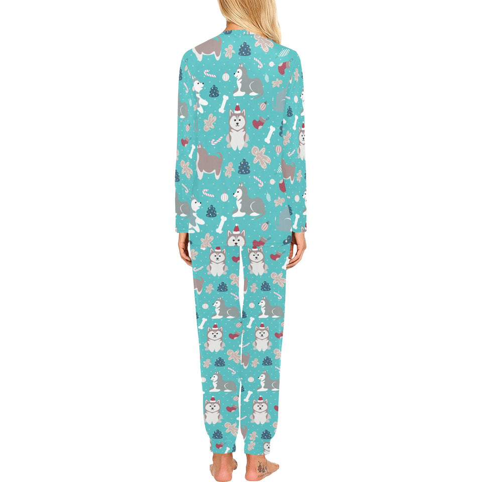 Christmas cute siberian husky puppie pattern Women's All Over Print Pajama Set