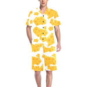 Cheese slice pattern Men's V-Neck Short Pajama Set