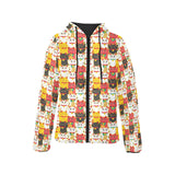 Colorful Maneki neko cat pattern Women's Padded Hooded Jacket