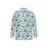 Red White sailboat wave background Men's Long Sleeve Polo Shirt