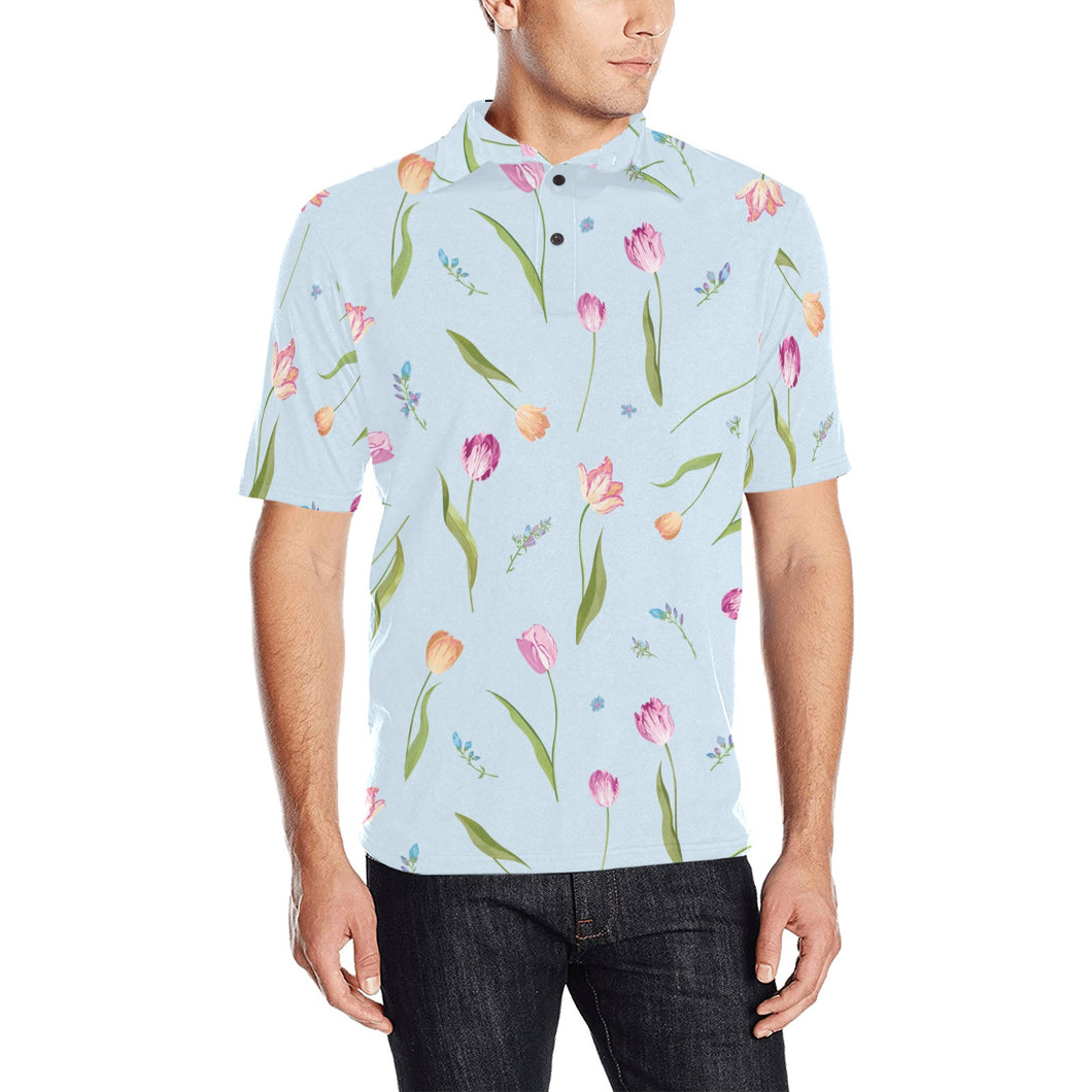 Watercolor Tulips pattern Men's All Over Print Polo Shirt