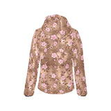 Pink sakura cherry blossom drak brown background Women's Padded Hooded Jacket